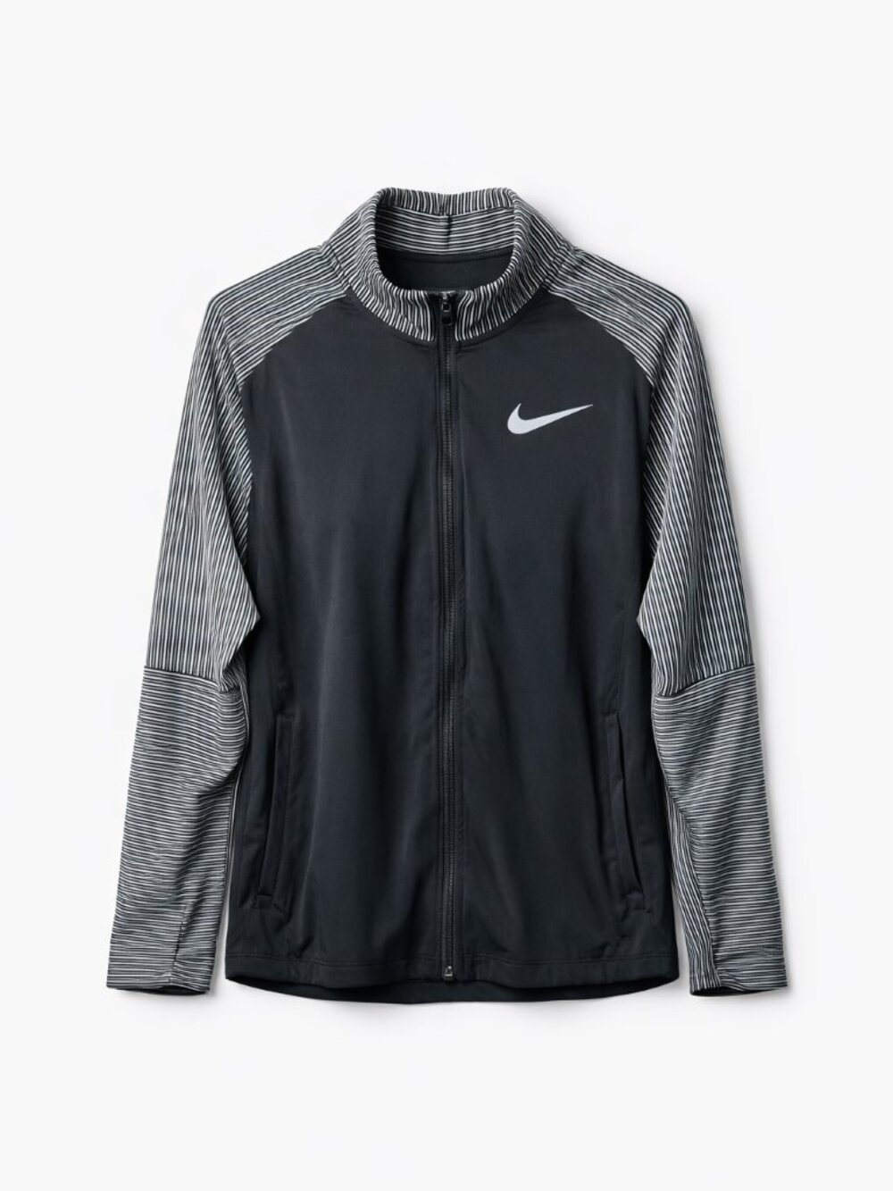 Nike Women’s Dri‑Fit Running Jacket | Size M | Black & Gray Stripe